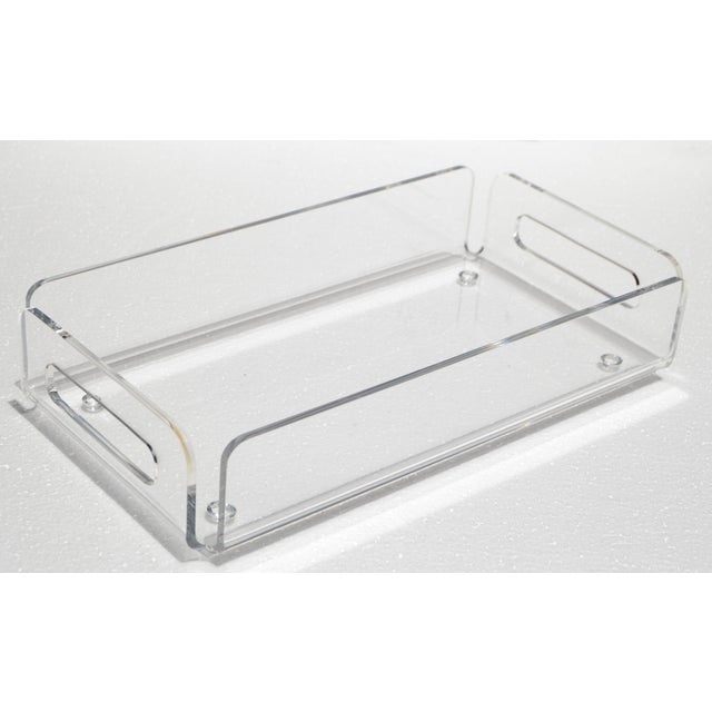 Mid-Century Modern 1980s Dorothy Thorpe Style Sculptural Rectangle Clear Lucite Serving Tray For Sale - Image 3 of 15