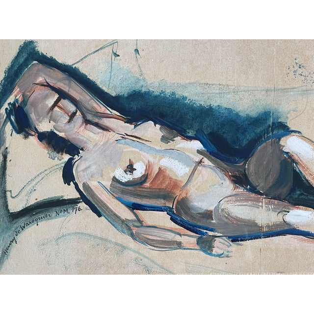 Henry De Waroquier, Reclining Nude, 1920s, Watercolor For Sale - Image 6 of 16