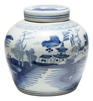 Blue & White Shan Shui Ginger Jar
