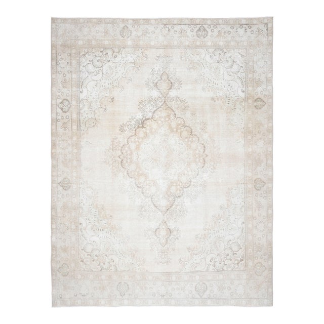 1970s Vintage Persian Handmade Wool Cotton Beige Area Rug For Sale