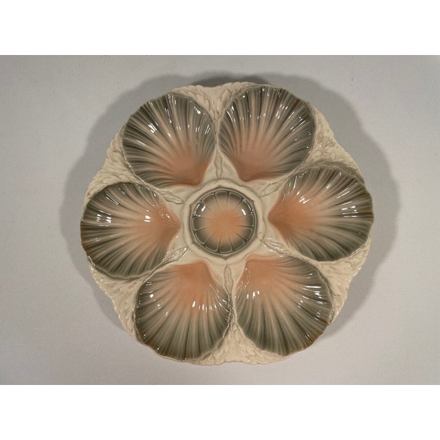 Art Deco Antique French Majolica Sarreguemines Oyster Plate, Circa 1920s For Sale - Image 3 of 10