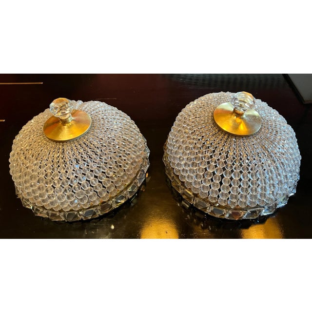 French Flushmount Beaded Crystal Chandeliers - A Pair For Sale - Image 10 of 14