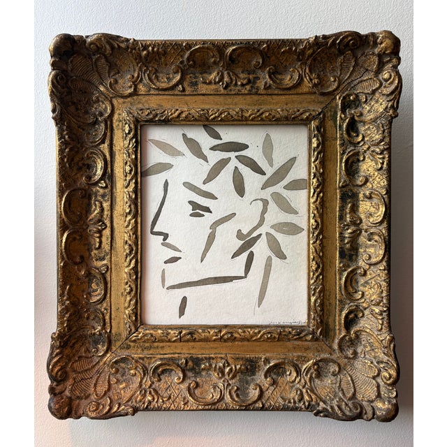 An abstract classical charmer in simple dark gray paint on ivory paper. Signed on recto, with certificate of authenticity...