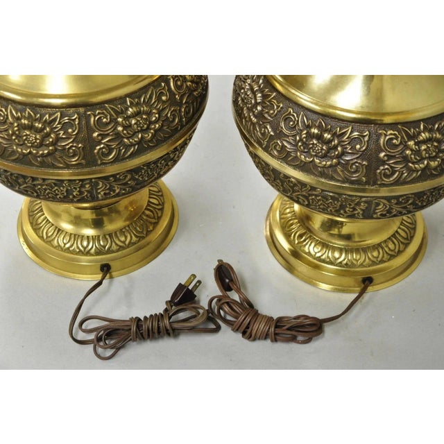 Vintage Brass Chinese Jardinière Elephant Handle Oriental Table Lamps - A Pair For Sale - Image 12 of 12