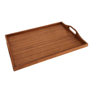 1970s Teak Wood Tray With Handles For Sale