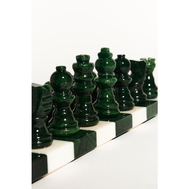 Italian Italian Forest Green/White Small Alabaster Chess Set For Sale - Image 3 of 6