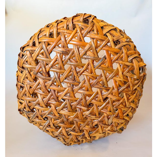 Brown Extra Large Mid-Century Burned Bamboo & Rattan Floor Planter Basket For Sale - Image 8 of 12