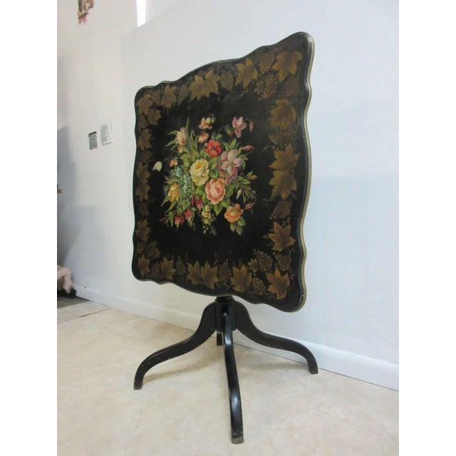 Victorian Antique Floral Painted Spider Leg Table For Sale - Image 3 of 11
