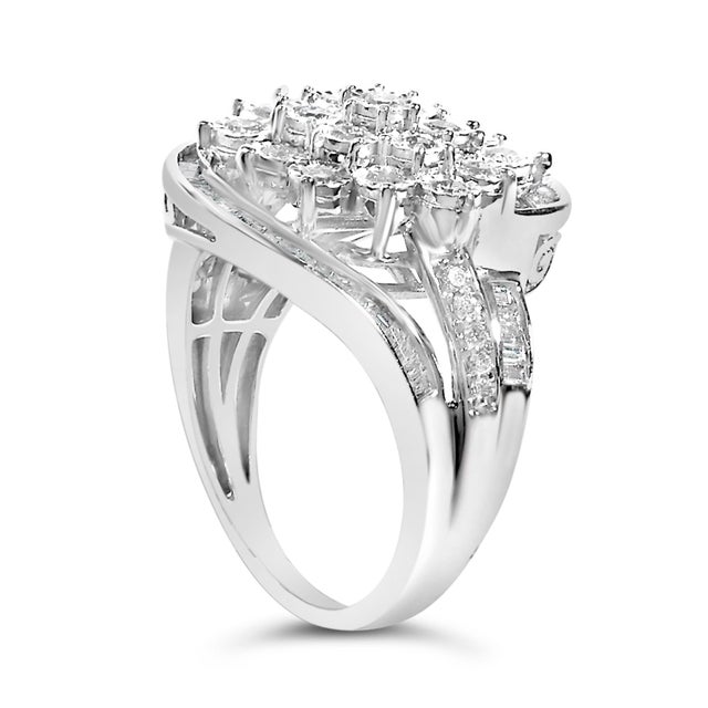Haus of Brilliance Sterling Silver 1.0 Cttw Diamond Swirl Cluster Cocktail Ring - Size 7 For Sale - Image 4 of 6