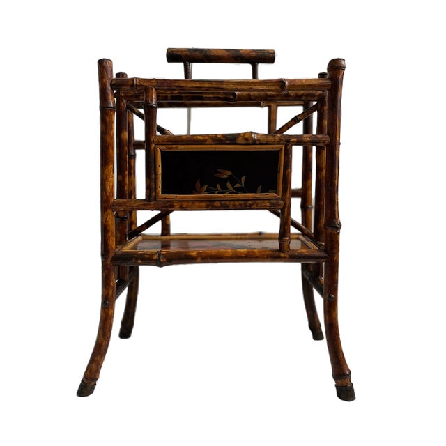 Vintage Magazine Rack With Japanese Painted Panels | Chairish