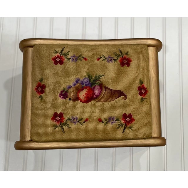 Victorian Late 19th Century Antique Victorian Cornucopia Needlepoint Footstool For Sale - Image 3 of 7