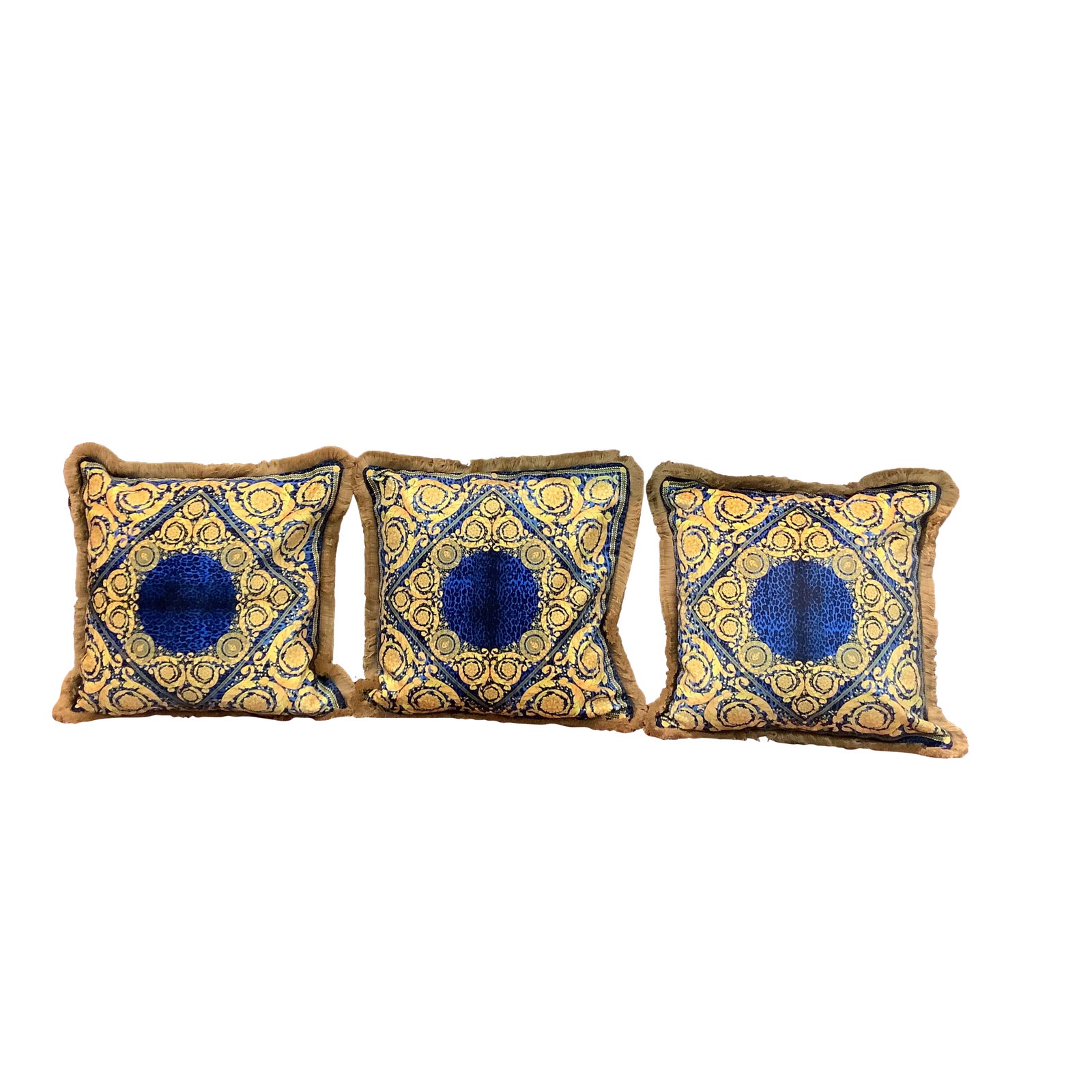 Vintage Custom Made Atelier Versace Blue Gold Pillows Set of 3 Chairish