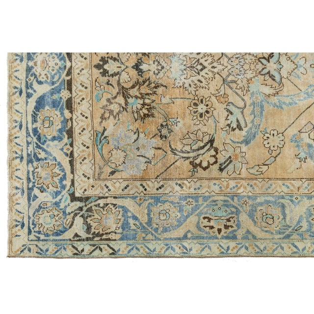1920s Antique Persian Malayer Floral Designed Wool Rug in Tan Color For Sale In New York - Image 6 of 9