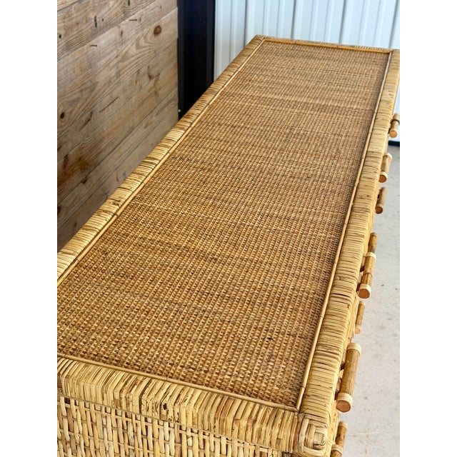 1980s Vintage Pencil Reed Rattan 6-Drawer Dresser With Cane Drawer Fronts For Sale - Image 5 of 12