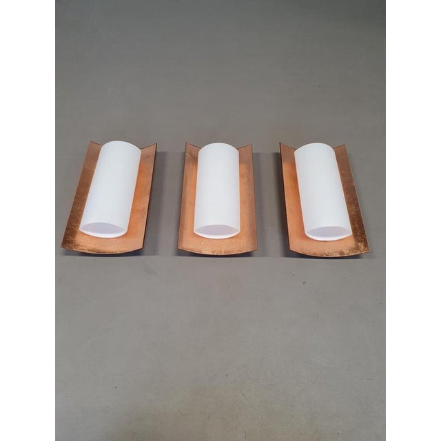 White Glass and Copper Wall Sconces from Bankamp Leuchten, Set of 3 For Sale - Image 11 of 11
