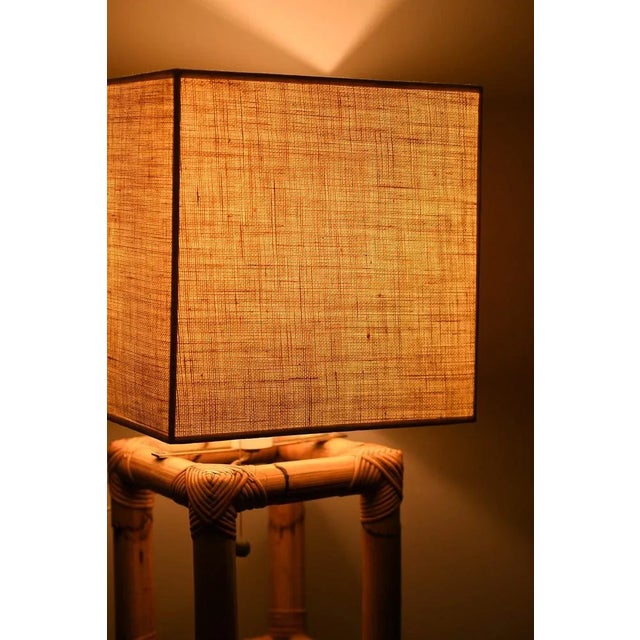 Bamboo Lamp with Fabric Lampshade, 1980s For Sale - Image 10 of 11