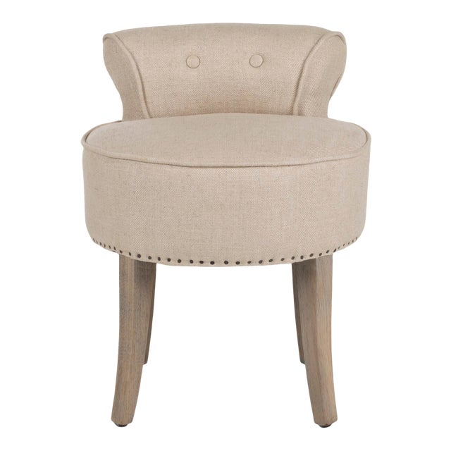 Vanity Stool in Pearl Beige & Distressed Grey For Sale