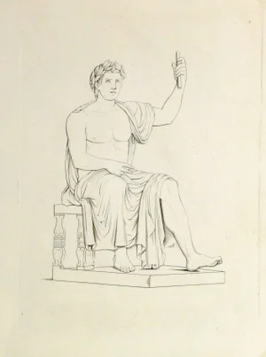 Antique Italian Copper Engraving - Roman Male Statue