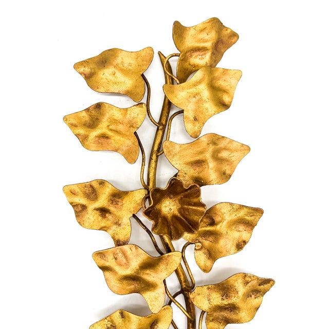 Mid-Century Modern Mid-Century Italian Gilt Metal Ivy Wall Sconce – Hollywood Regency / Italian Florentine For Sale - Image 3 of 10