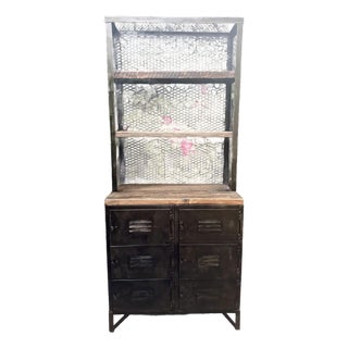 Vintage Locker Hutch With Storage and Bookcase For Sale