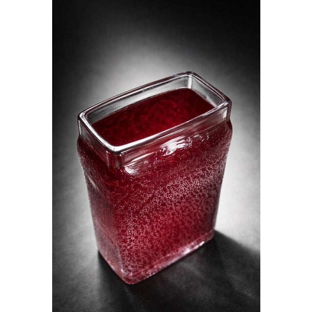 Vintage Ruby Controlled Bubble Studio Art Glass Vase, Sculptural Bud Vase, 7” For Sale - Image 4 of 7