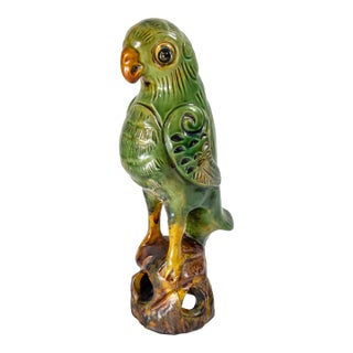 20th Century Chinese Chinoiserie Tang Style Pottery Parrot Figure in Sancai Glaze For Sale