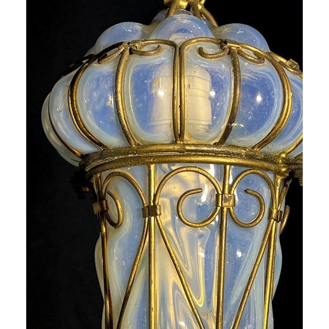 CVenetian Opal Glass Lanterns and Sconce, Murano, 1950s, Set of 2 For Sale - Image 4 of 18