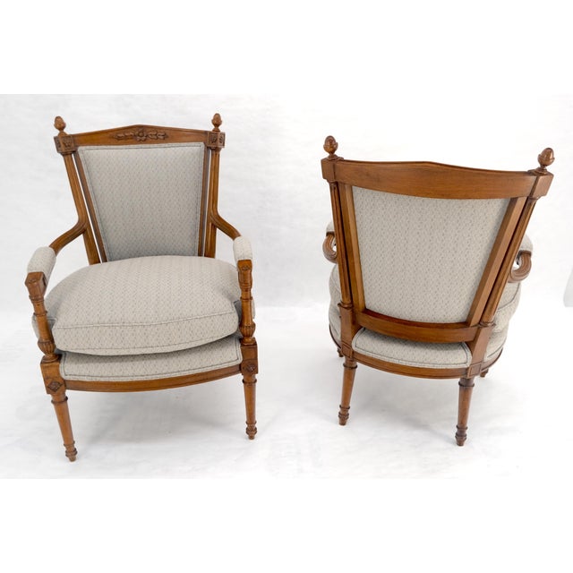 Pair of Directoire Style Acorn Finials Solid Cherry Open Arm Lounge Chairs MINT! For Sale - Image 4 of 16