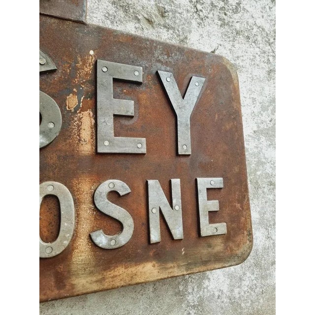 Metal Vintage French Place Name Sign Messey-Sur-Grosne For Sale - Image 7 of 12