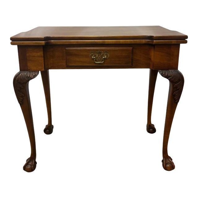 Vintage Statton Needham Bicentennial Collection Chippendale Style Oxford Cherry Flip Top Card / Console Table For Sale