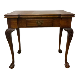Vintage Statton Needham Bicentennial Collection Chippendale Style Oxford Cherry Flip Top Card / Console Table