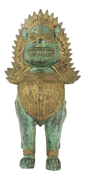 Khymer Gilt and Bronze Singha Temple Guardian Lion Statue (Thai)