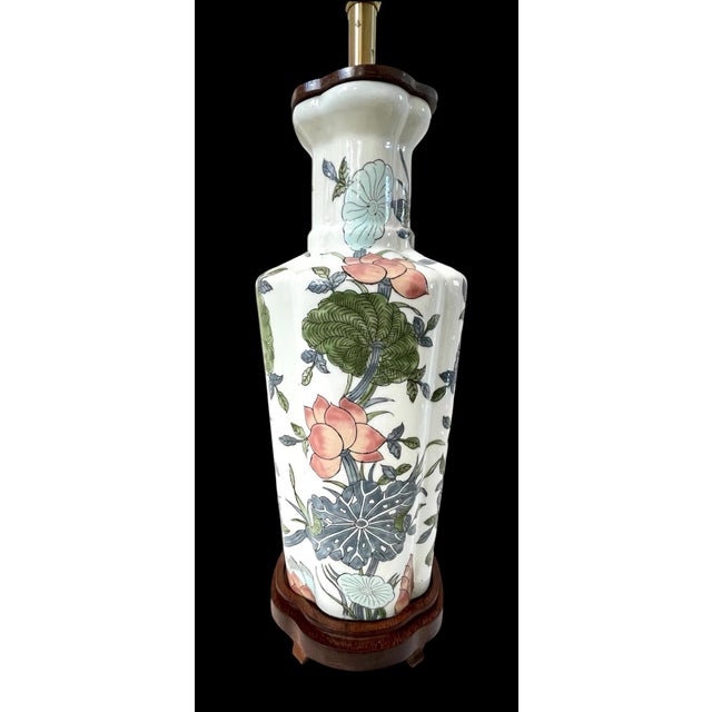 Vintage Green Pink Lotus Blossom Chinoiserie Lilly Pad Lamp Asian Finial For Sale In San Francisco - Image 6 of 9