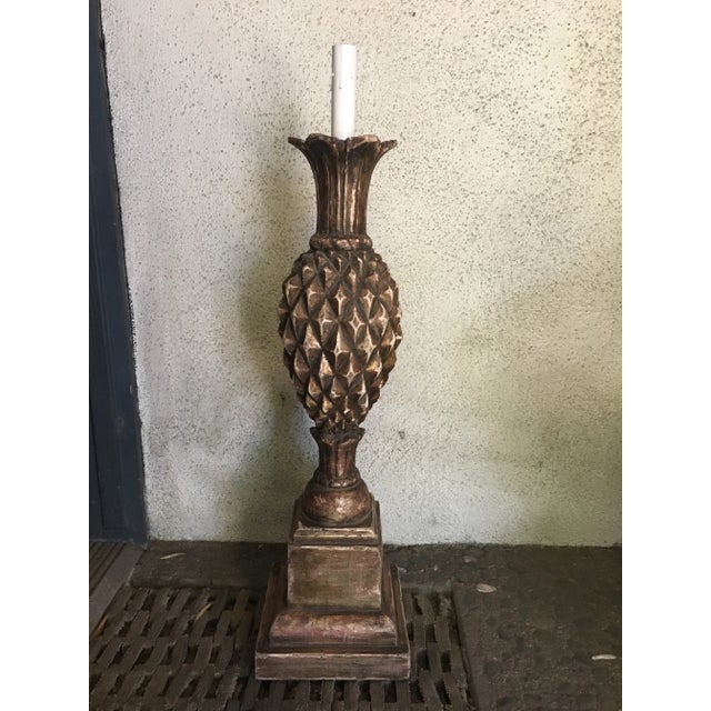 1990s Vintage Large Thomas W. Morgan Silver Giltwood Pineapple Lamps - A Pair For Sale - Image 5 of 11