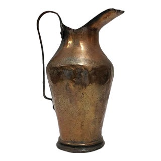 Antique Middle Eastern Hand-Wrought Copper Water Pitcher Ewer For Sale