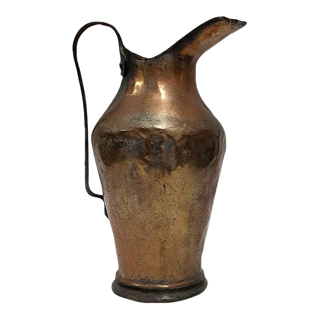 Antique Middle Eastern Hand-Wrought Copper Water Pitcher Ewer For Sale