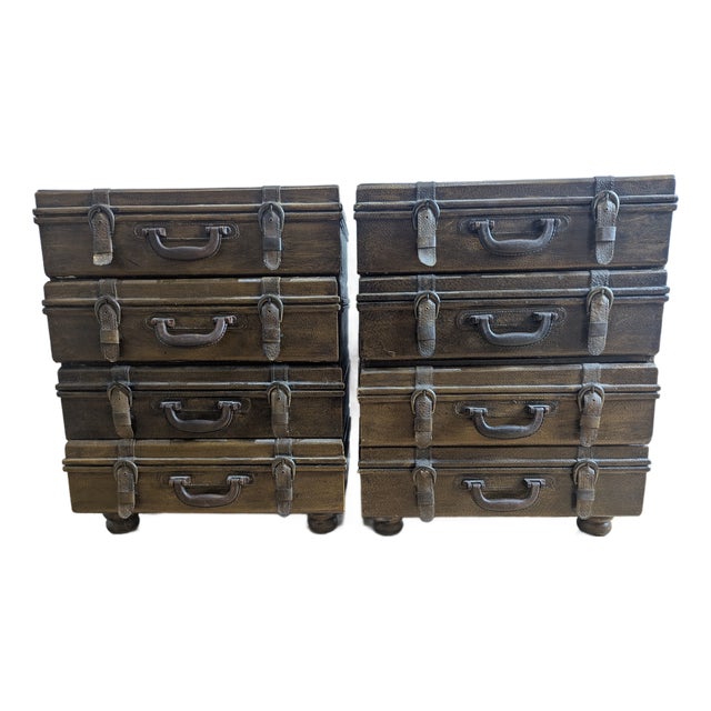 1950s Pair of Lexington Leather Stacked Suitcases Cabinets, Attributed For Sale