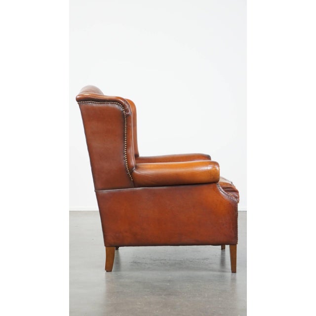 Warm Color Leather Wing Chair For Sale - Image 3 of 12