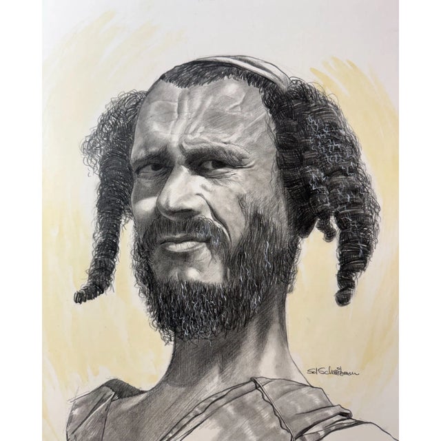This large vintage original Sol Schreibman pencil drawing portrait depicts a Judaica Rabbi portrait of a man. The piece is...