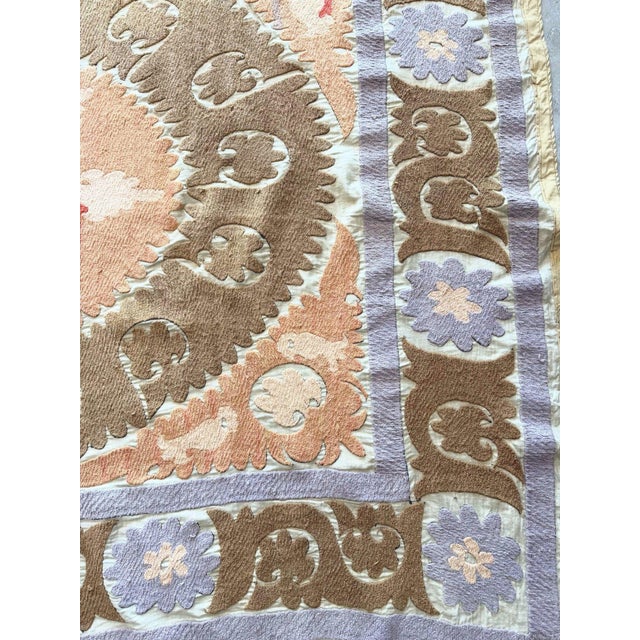 Mid-Century Modern Asian Suzani Embroidered Wall Hanging, 4'5'' X 5' For Sale - Image 3 of 9