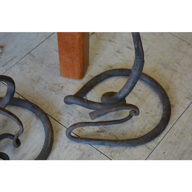 1980s Vintage Pair Jack Brubaker Forged Iron Calla Lily Candlesticks Brutalist Industrial / Rustic For Sale - Image 5 of 15