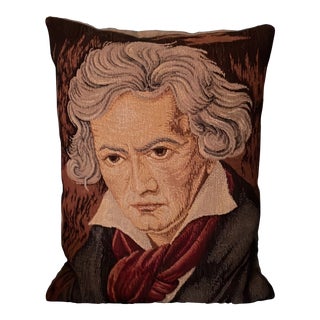 1980s Beethoven Portrait Woven/Velvet Throw Pillow For Sale