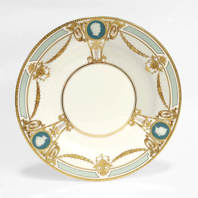 Late 19th Century Set of 8 Mintons Porcelain Thickly Gilt Pâte-Sur-Pâte Luncheon Plates by Albion Birks For Sale - Image 5 of 18