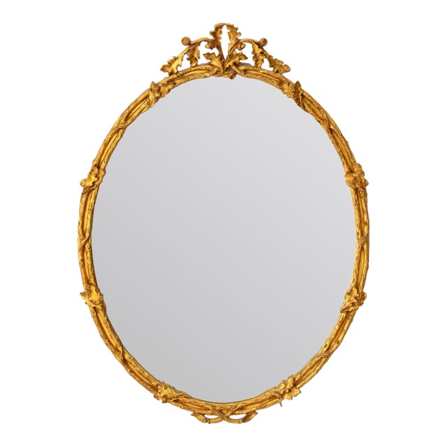 Louis XVI Style Giltwood Oval Beveled Mirror For Sale