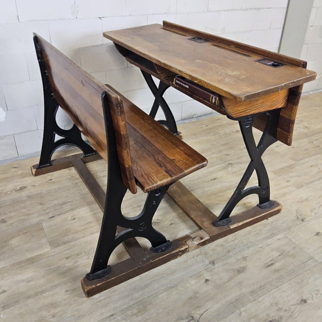Vintage Dutch School Bench and Desk, 1920s, Set of 2 For Sale - Image 13 of 18