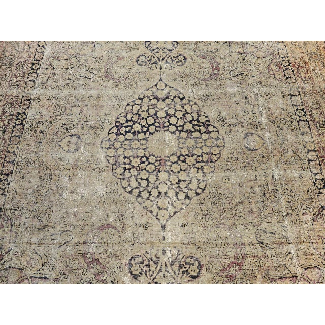 19th Century Persian Kerman Lavar Rug, Hand-Knotted Wool, Floral Pattern, Ivory & Black, 9x10 For Sale - Image 13 of 18