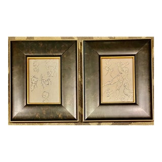 2 1940’s Original Modernist Nude Studies Ink Drawings Framed-Set of 2 For Sale
