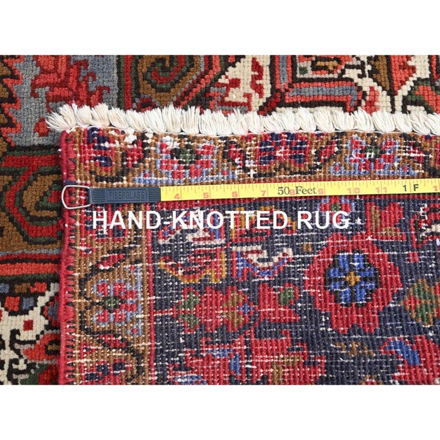 1960 10'x12'5" Red Pure Wool Hand Knotted Semi Antique Persian Heriz Oriental Rug For Sale - Image 4 of 12