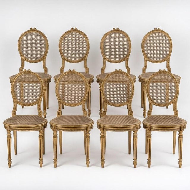 Suite of 8 chairs, napoleon iii period, 19th century, carved wood, canes. H: 88cm, w: 38cm, d: 36cm