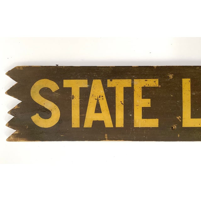 Vintage one sided wood hand brown and gold State Land sign with sawtooth ends. Sign was found in New York State. Sign has...